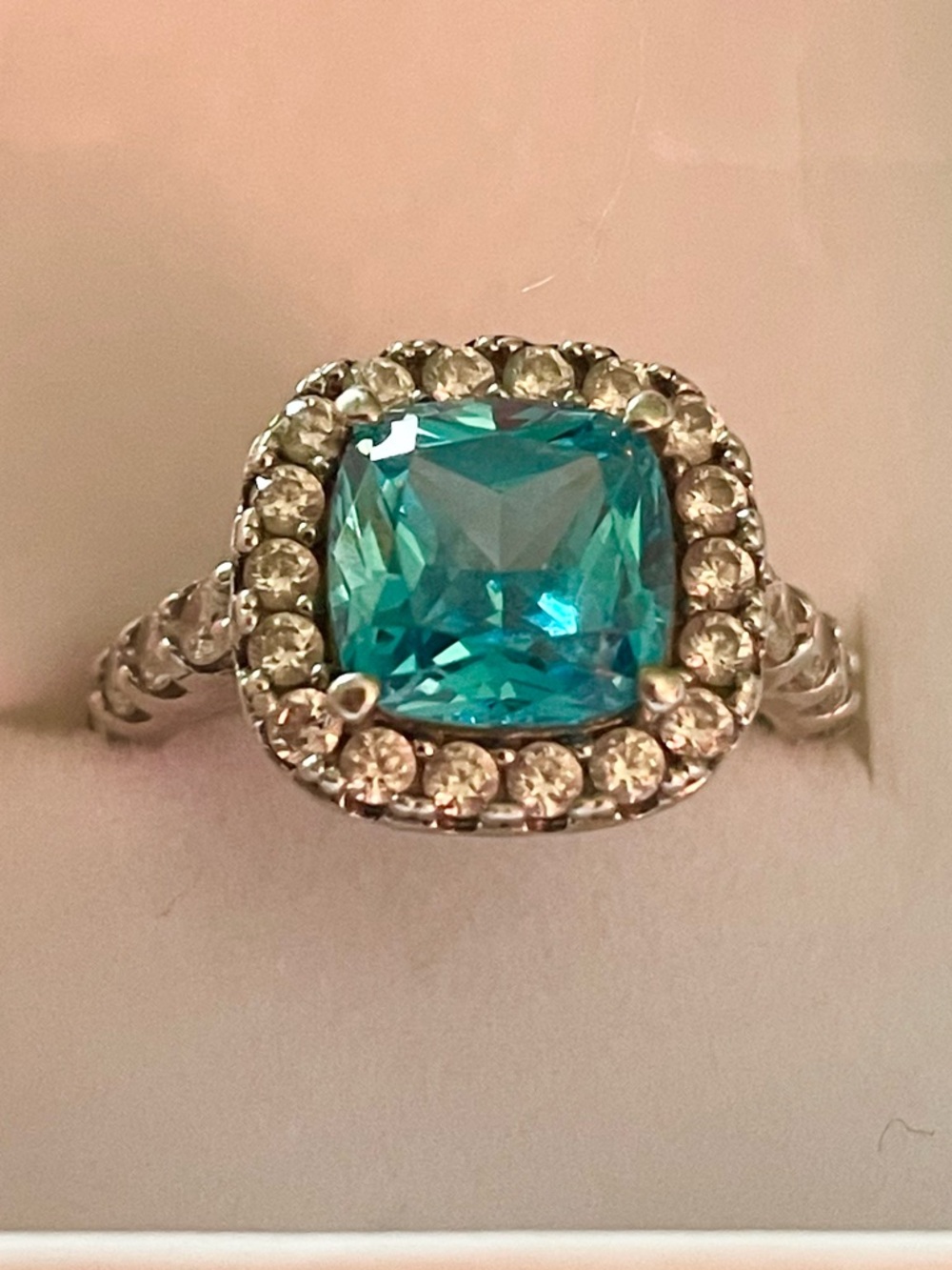 925 Sterling Silver Electric Blue Zircon Halo Ring QVC Size: 5